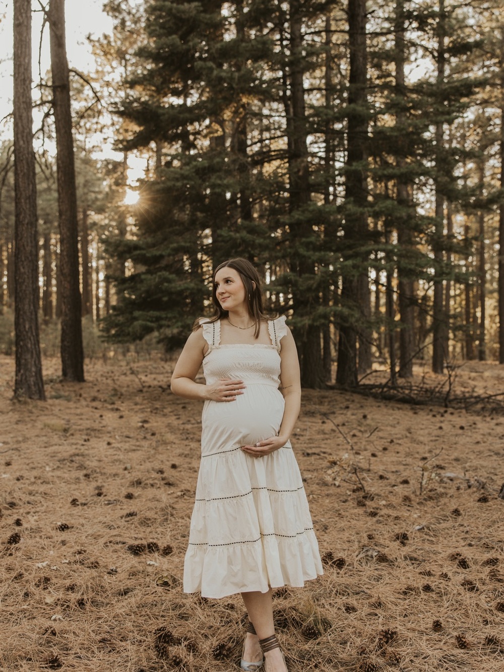 Ivory Smocked Tiered Maternity Maxi Dress: PinkBlush
